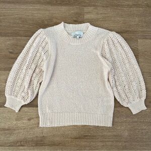 Heartloom Cream Beige Lace Half Puff Sleeve Sweater Small